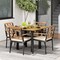 5-Piece Patio Dining Set Acacia Wood Table with Umbrella Hole and Cushioned Chairs Beige